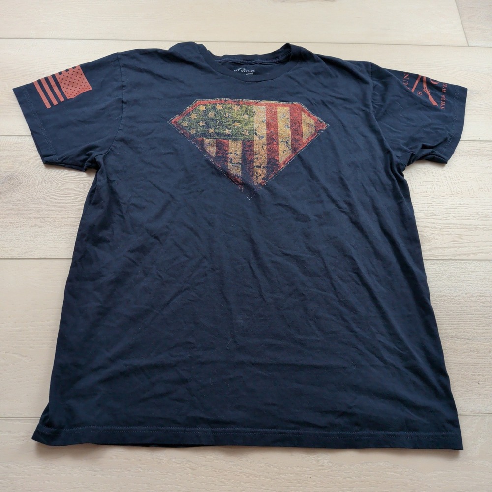 Grunt Style Mens XL Super Patriot T-Shirt Navy Blue American Flag Shield